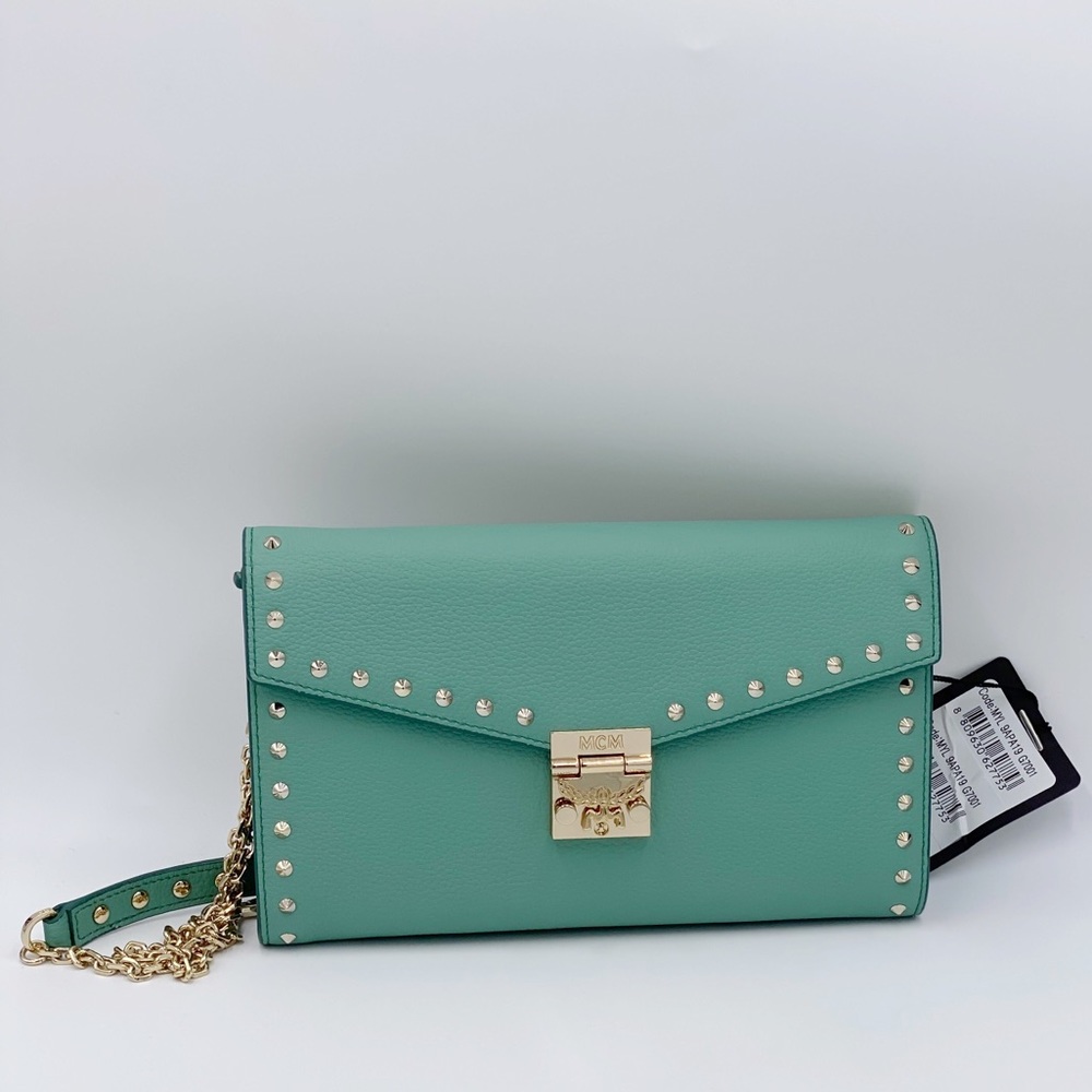 MCM Patricia Chain Leather Cross Body Bag Mint
